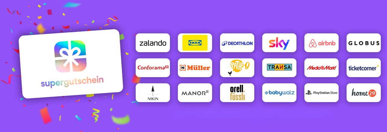Darstellung eines Gutscheins mit vielen dazugehörigen Brands, wie Zalando, IKEA, und viele mehr.
